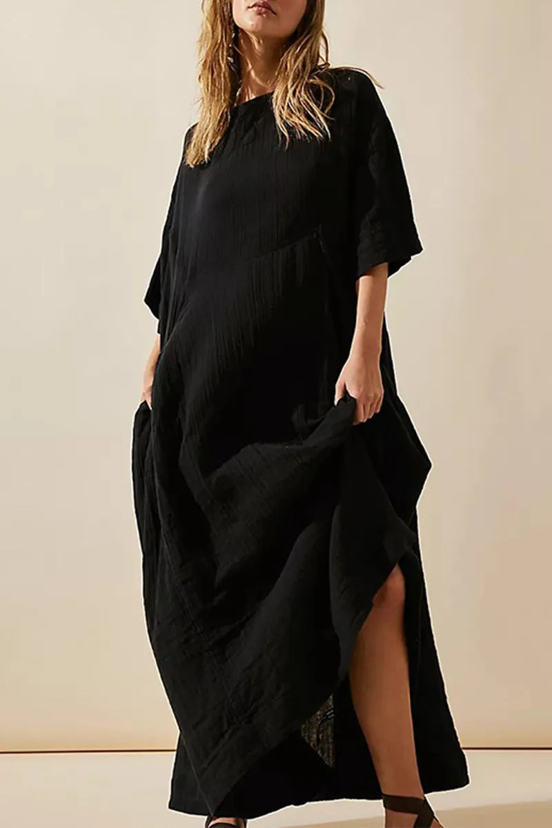 Casual Simplicity Solid Pocket O Neck A Line Dresses