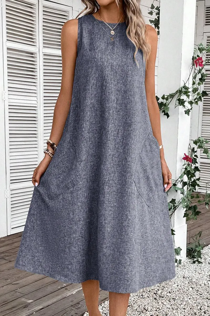 Casual Simplicity Solid Pocket O Neck Sleeveless Dresses