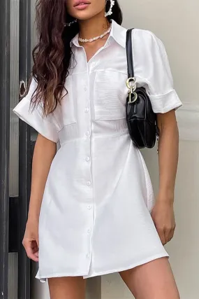 Casual Simplicity Solid Pocket Shirt Collar A Line Short Sleeve Dress