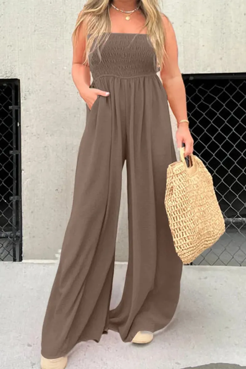 Casual Simplicity Solid Pocket Square Collar Loose Jumpsuits