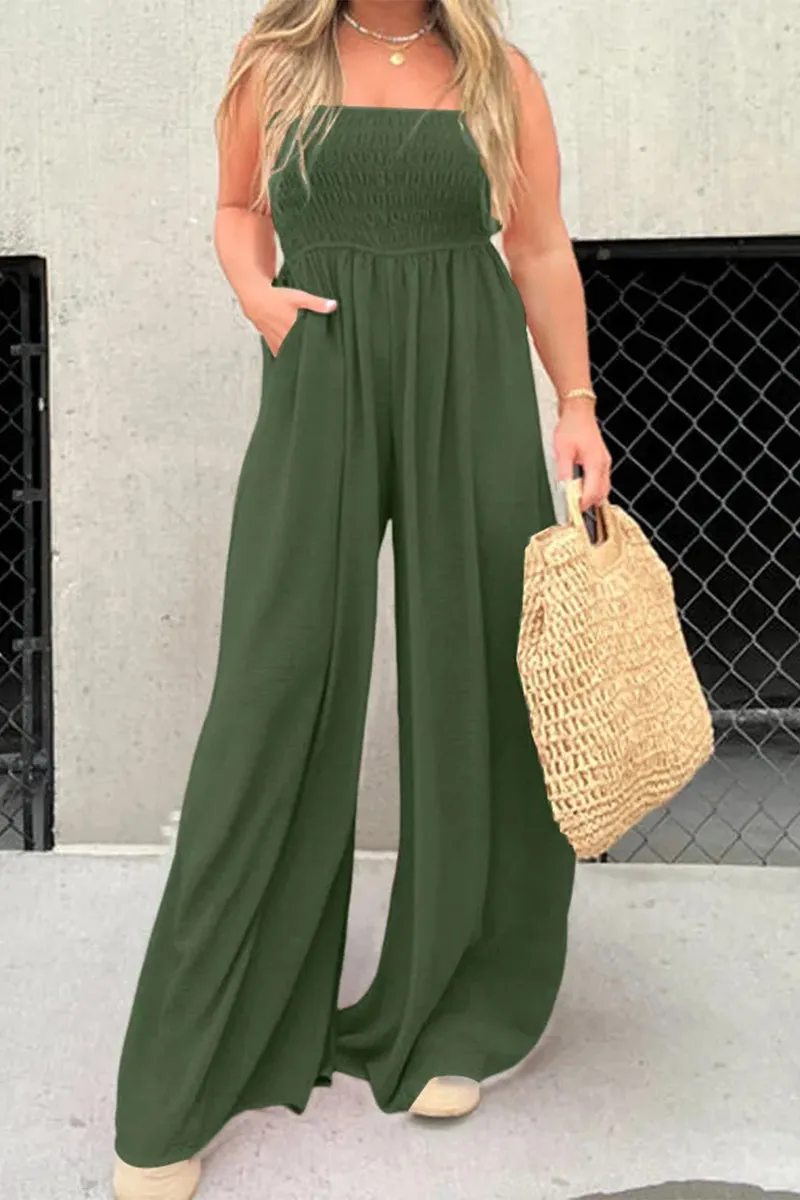 Casual Simplicity Solid Pocket Square Collar Loose Jumpsuits