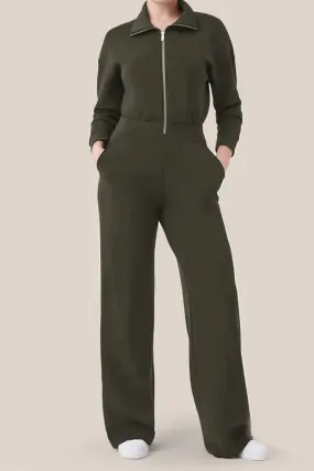 Casual Simplicity Solid Pocket Zipper Turndown Collar Jumpsuits