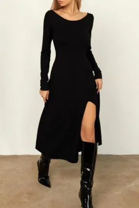 Casual Simplicity Solid Slit O Neck A Line Dresses