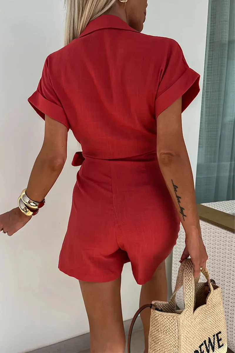 Casual Solid Frenulum V Neck Loose Rompers(4 Colors)