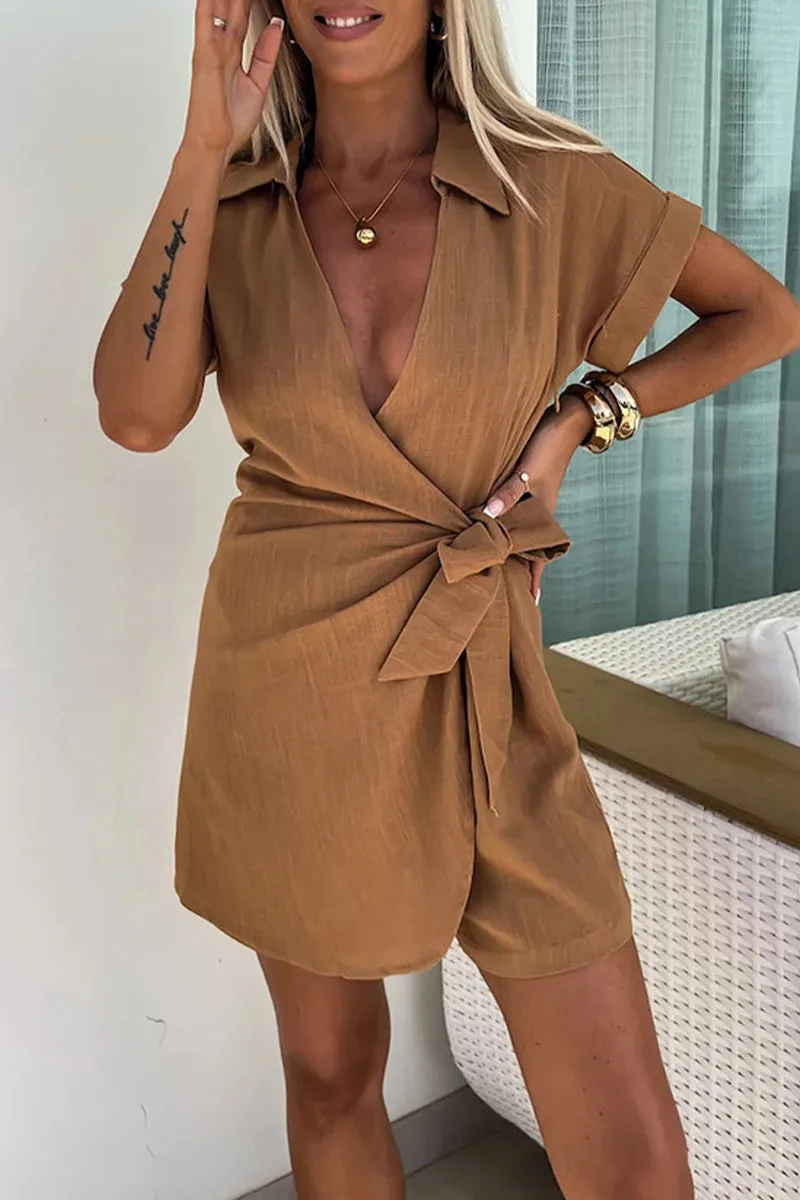 Casual Solid Frenulum V Neck Loose Rompers(4 Colors)