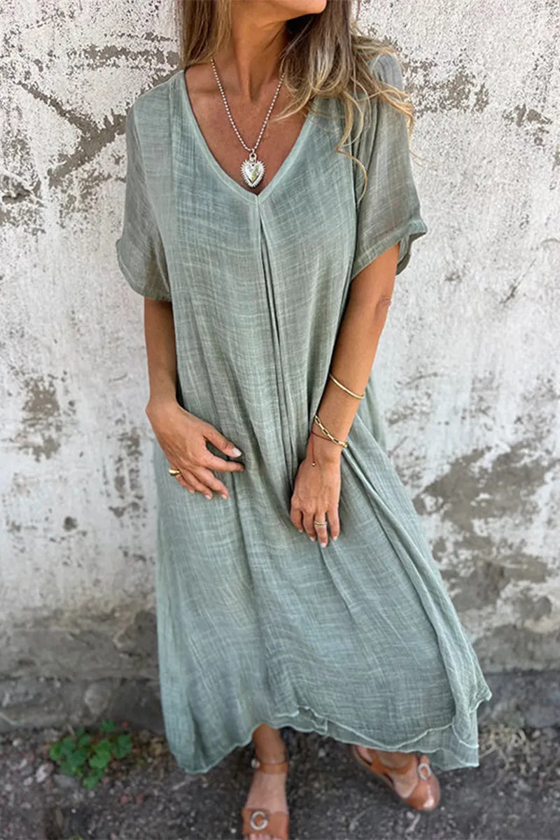 Casual Solid Make Old V Neck Short Sleeve Short Sleeve Dress