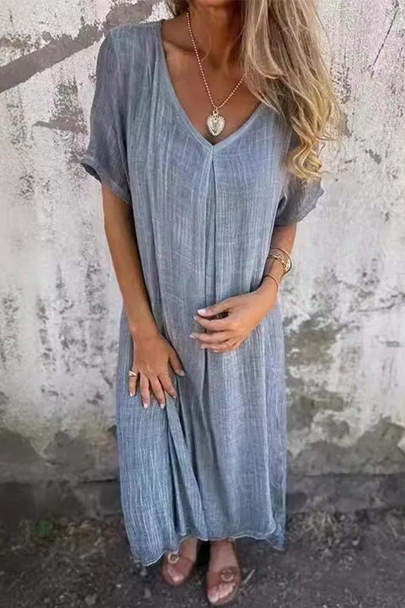 Casual Solid Make Old V Neck Short Sleeve Short Sleeve Dress