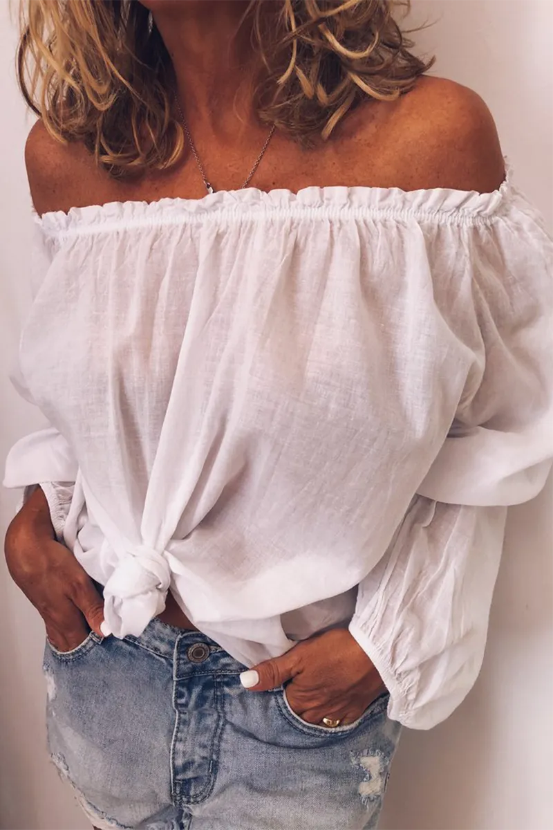 Casual Solid Stringy Selvedge Off the Shoulder Tops(3 Colors)