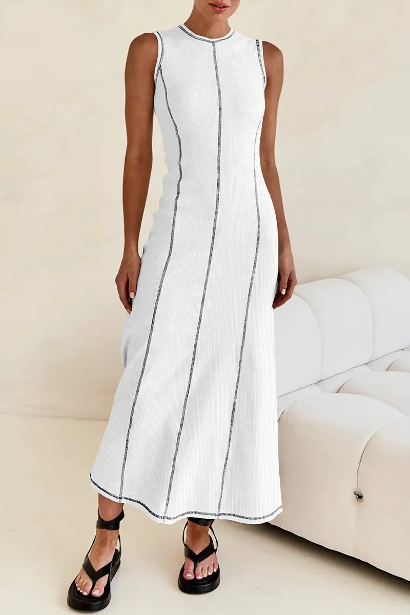 Casual Striped Contrast Weave O Neck Sleeveless Dresses