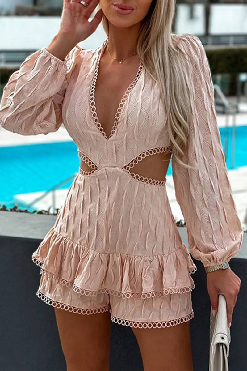 Casual Vacation Solid Hollowed Out V Neck Rompers