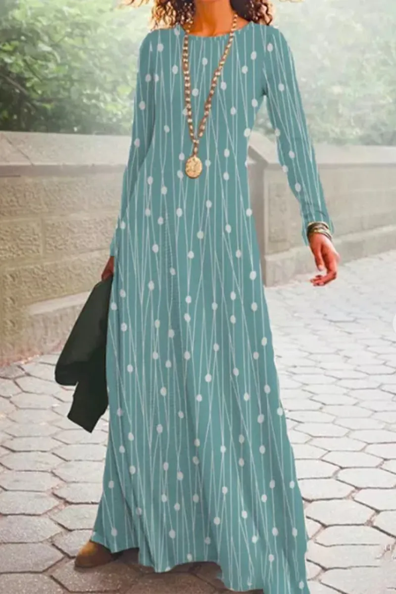 Casual Vintage Print O Neck Printed Dresses