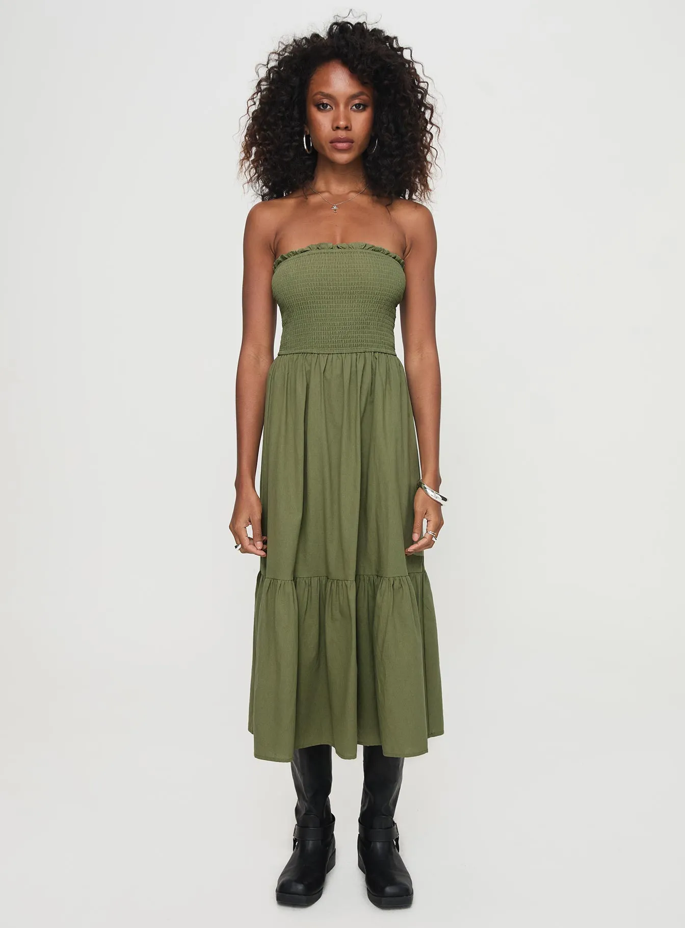 Chani Strapless Maxi Dress Olive