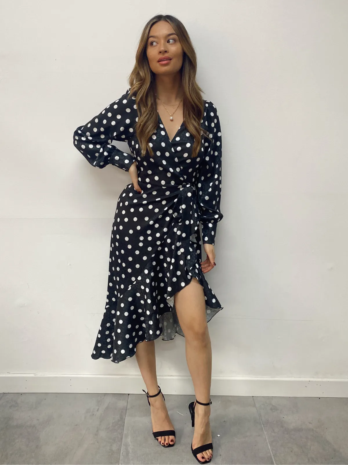 Charlotte Wrap Midi Dress / Mono Spot