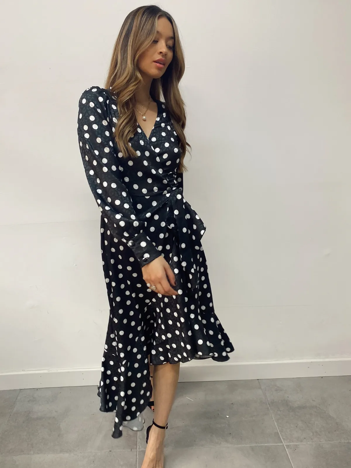 Charlotte Wrap Midi Dress / Mono Spot