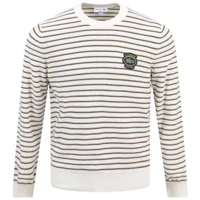 Classic Fit Striped Cotton Crew Neck Sweatshirt White/Beige - SS24