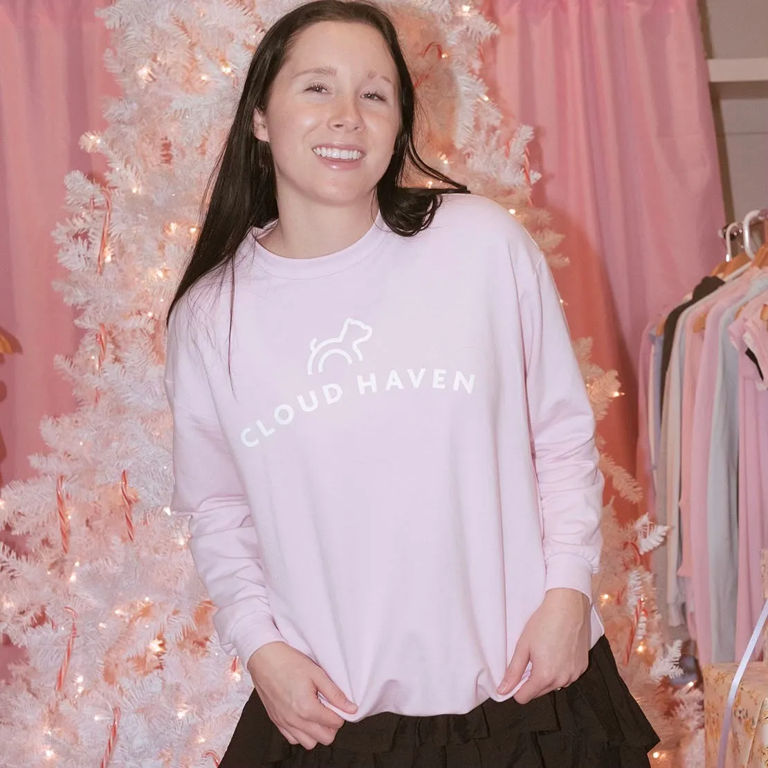 Cloud Haven Logo Boyfriend Sweatshirt in Soft Pink