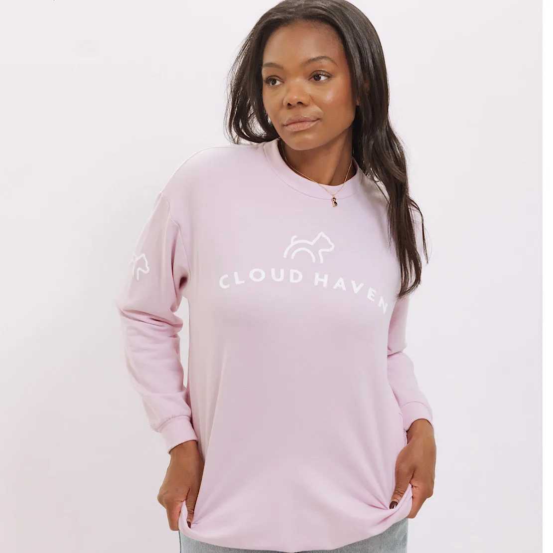 Cloud Haven Logo Boyfriend Sweatshirt in Soft Pink