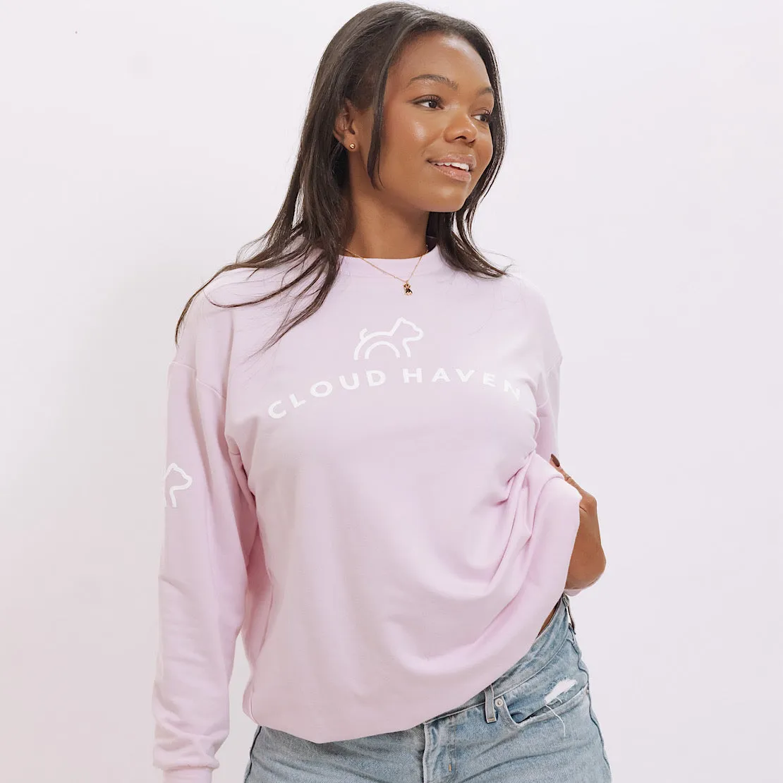 Cloud Haven Logo Boyfriend Sweatshirt in Soft Pink