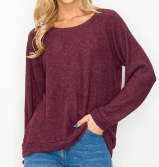 Comfy top with dolman sleeves top In our  prettiest shade of winer cherry cozy brushed Jersey