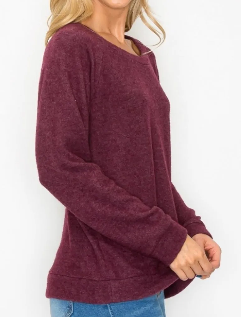 Comfy top with dolman sleeves top In our  prettiest shade of winer cherry cozy brushed Jersey