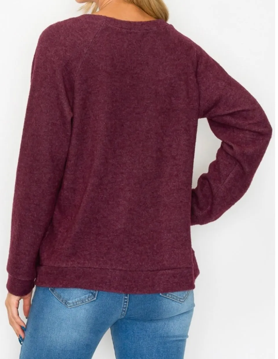 Comfy top with dolman sleeves top In our  prettiest shade of winer cherry cozy brushed Jersey