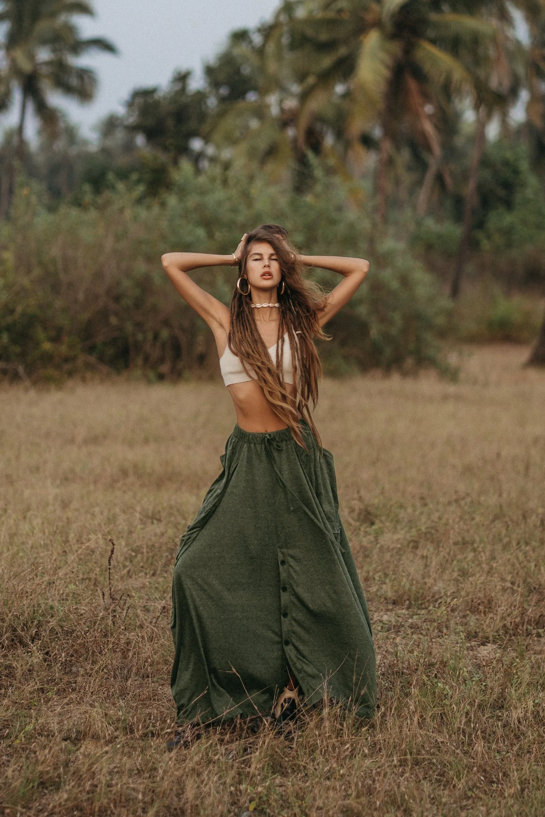 Convertible Maxi Skirt Palazzo Pants Olive