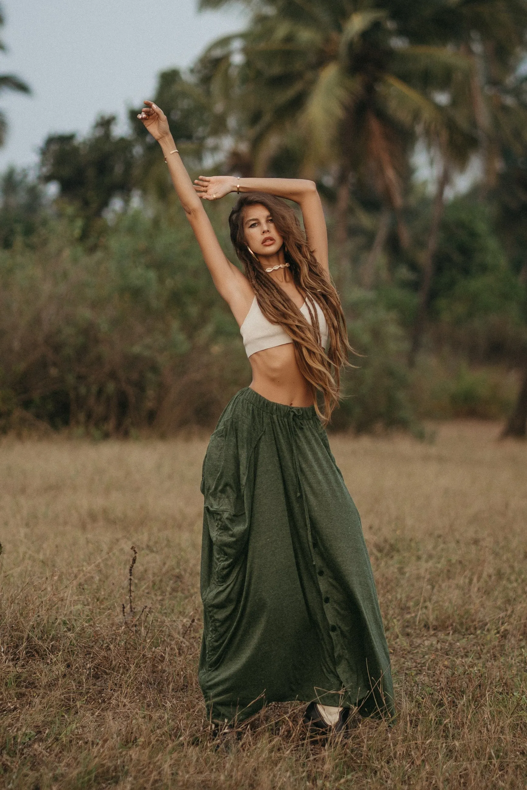 Convertible Maxi Skirt Palazzo Pants Olive