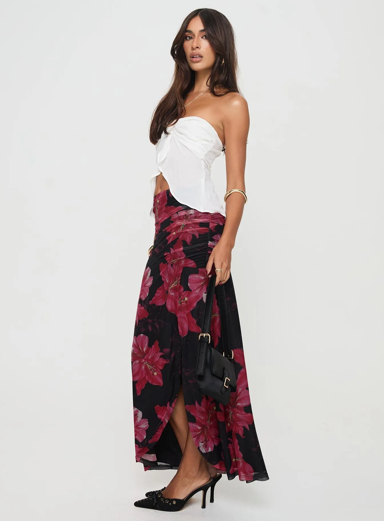 Cooperi Maxi Skirt Black / Red Floral