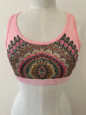 Cropped racer back top pink paisley