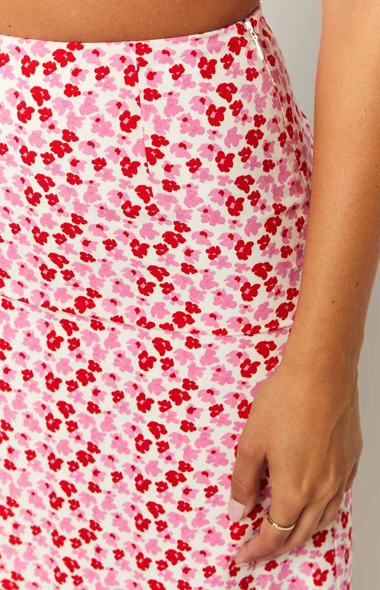 Dahlia Pink And Red Speckled Maxi Skirt