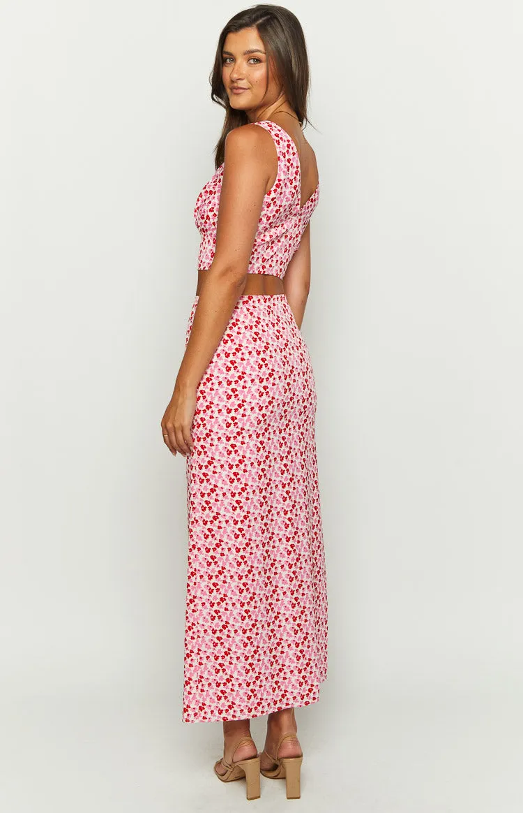 Dahlia Pink And Red Speckled Maxi Skirt