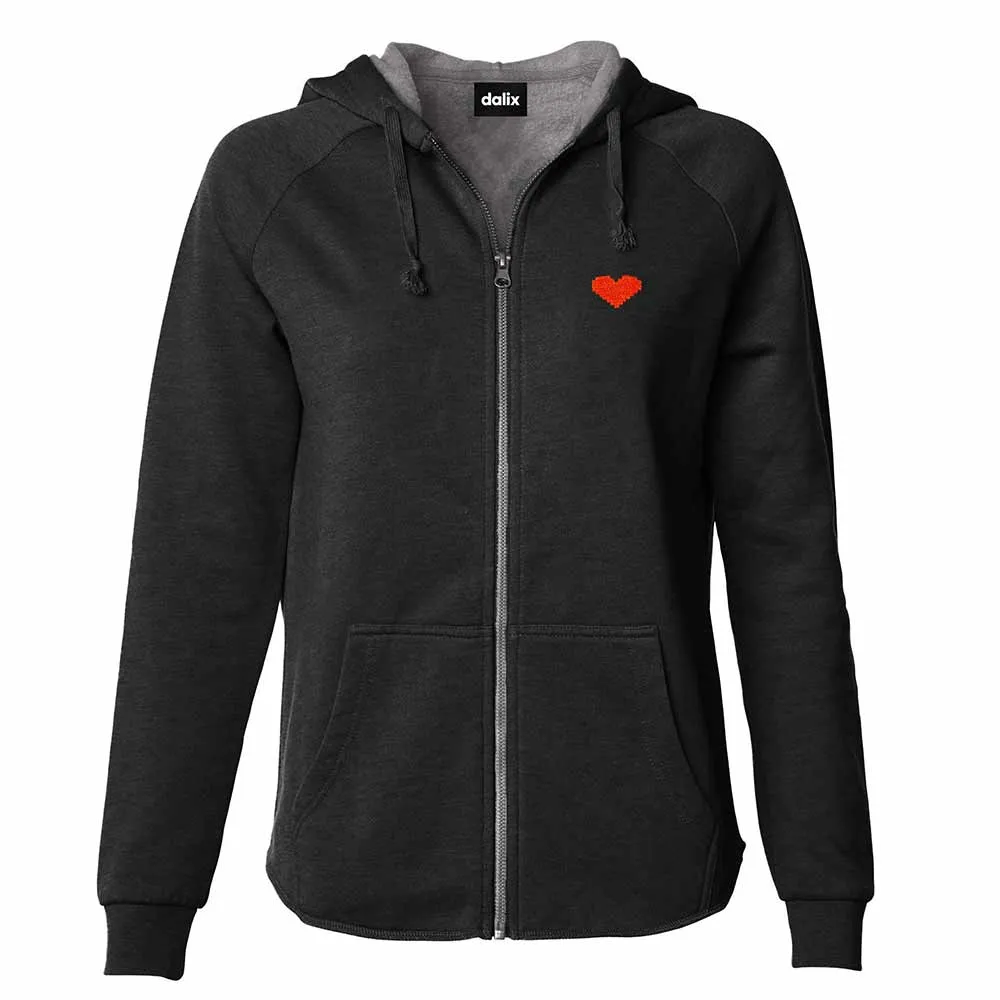 Dalix Pixel Heart Washed Zip Hoodie