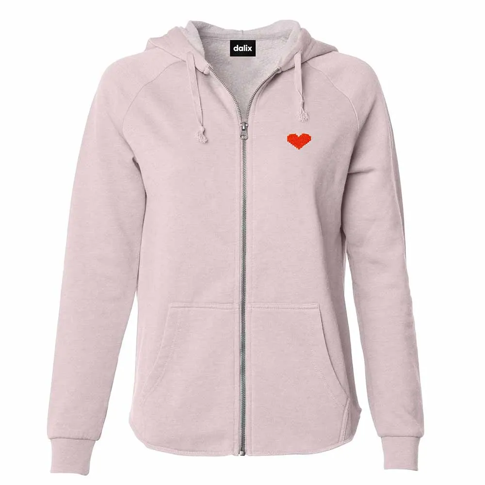 Dalix Pixel Heart Washed Zip Hoodie