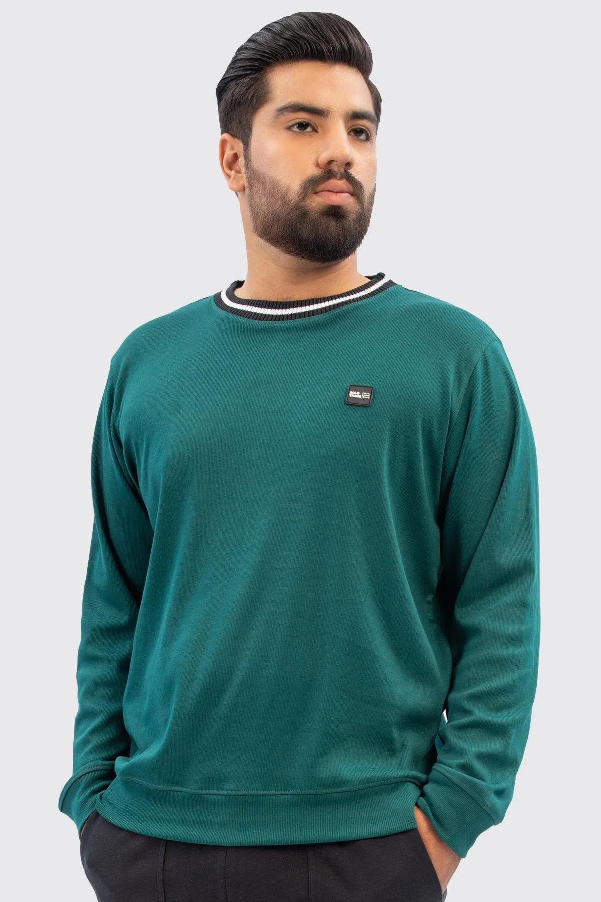 Dark Teal Contrast Rib Sweatshirt (Plus Size) - W23 - MSW080P