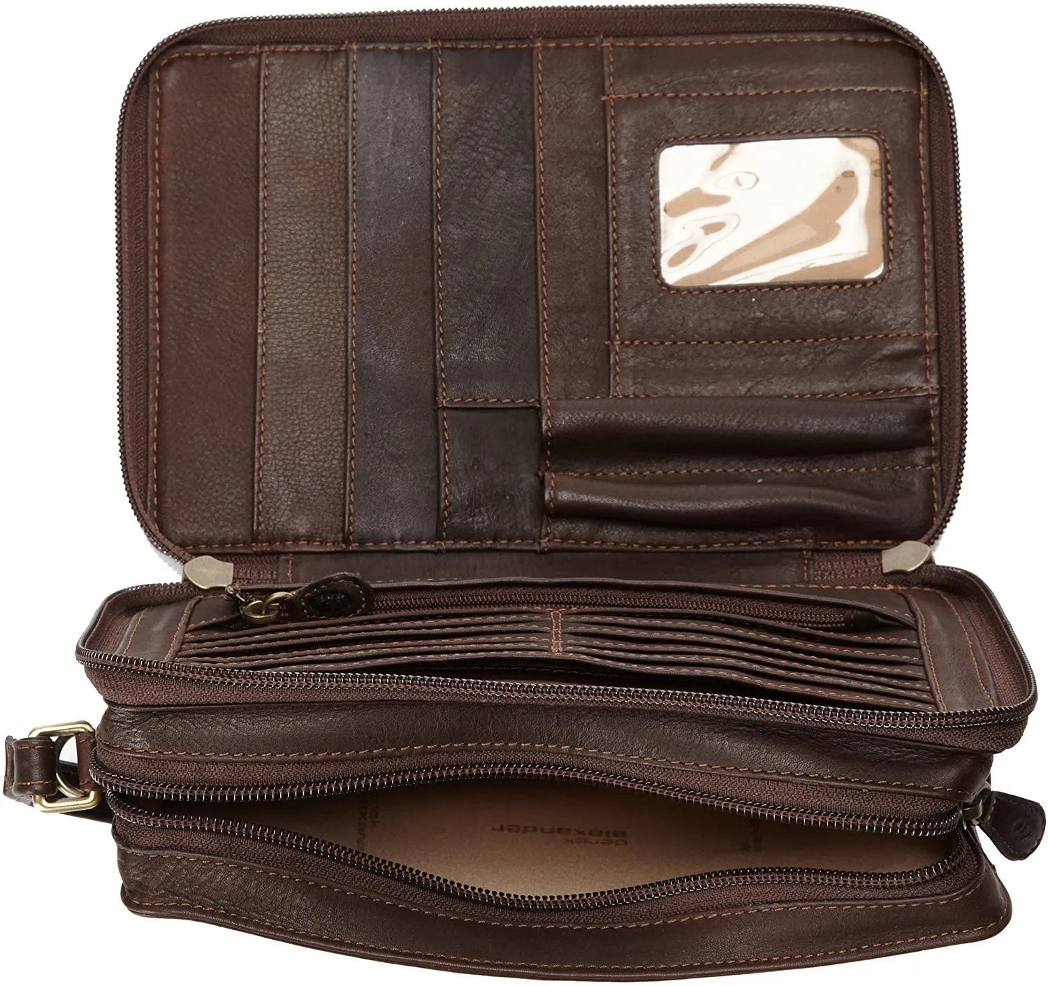 Derek Alexander Leather Organizer E/W Top Zip with Rear Zip Organizer