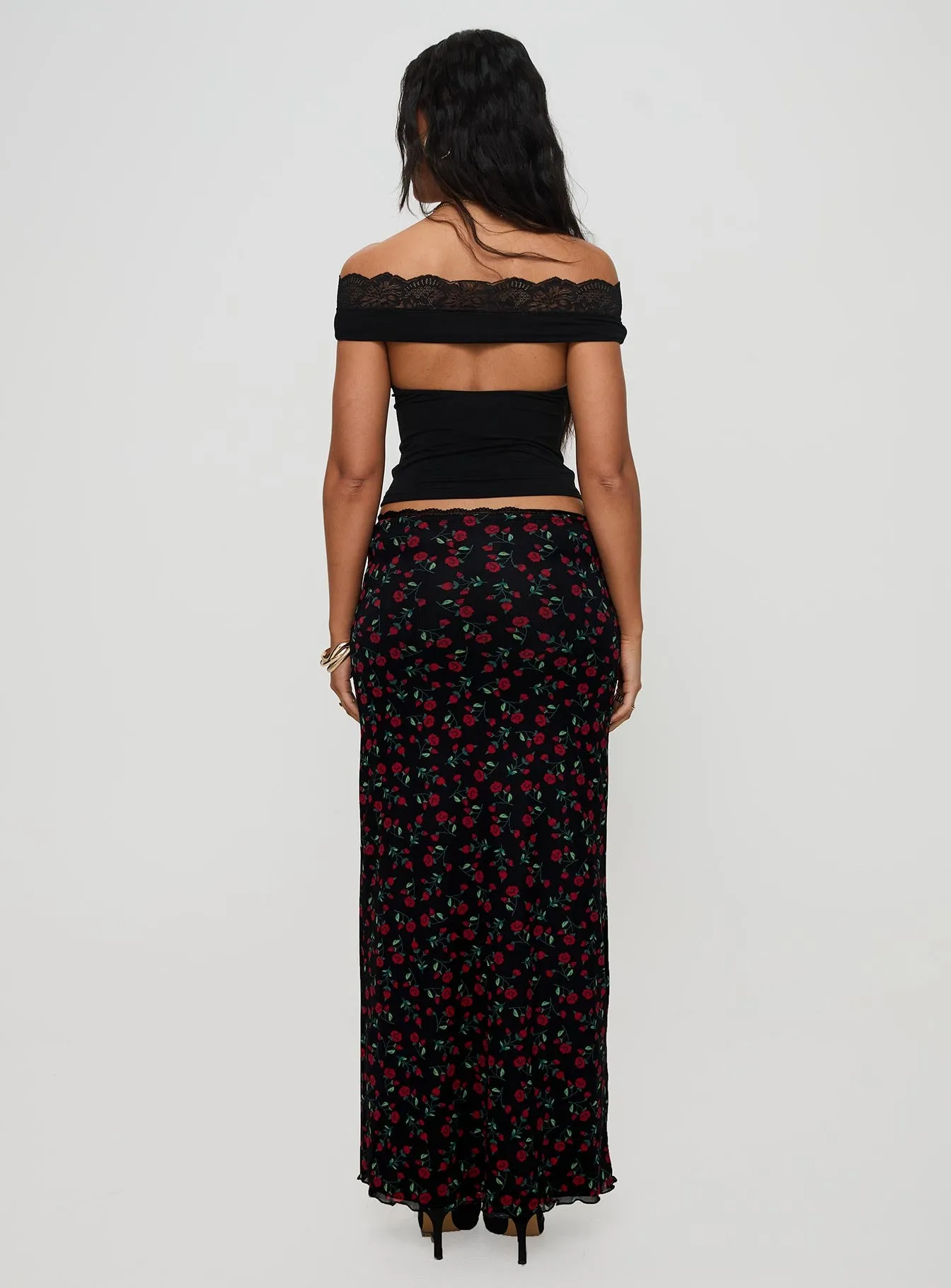 Donabella Mesh Maxi Skirt Black / Red