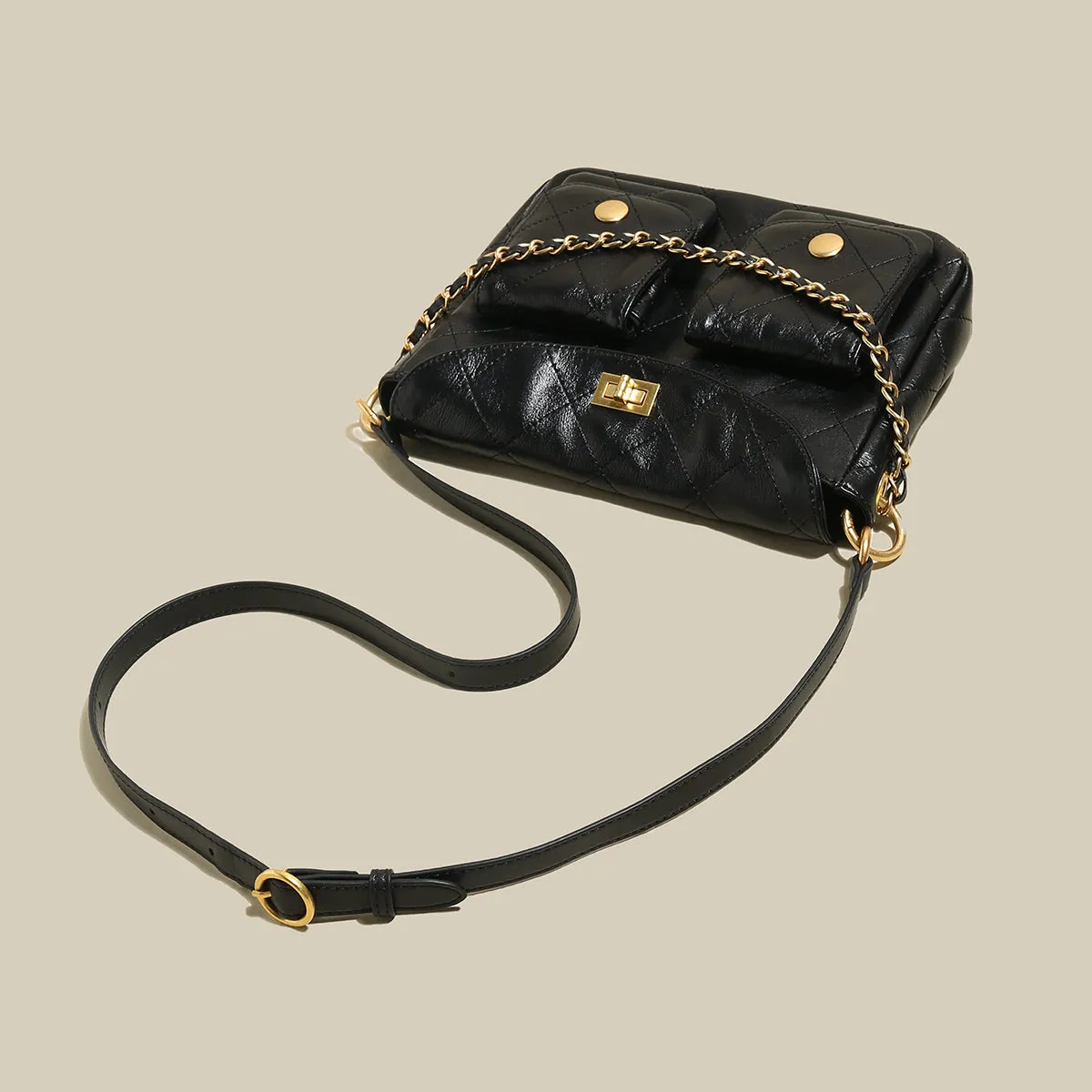 Double Top Handle Leather Bag with Detachable Shoulder Straps