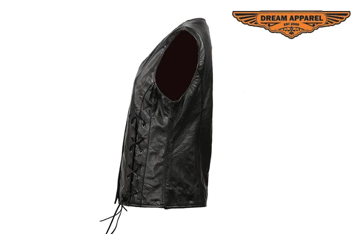 Dream Apparel Womens Motorcycle Leather Vest With Laces In The Front