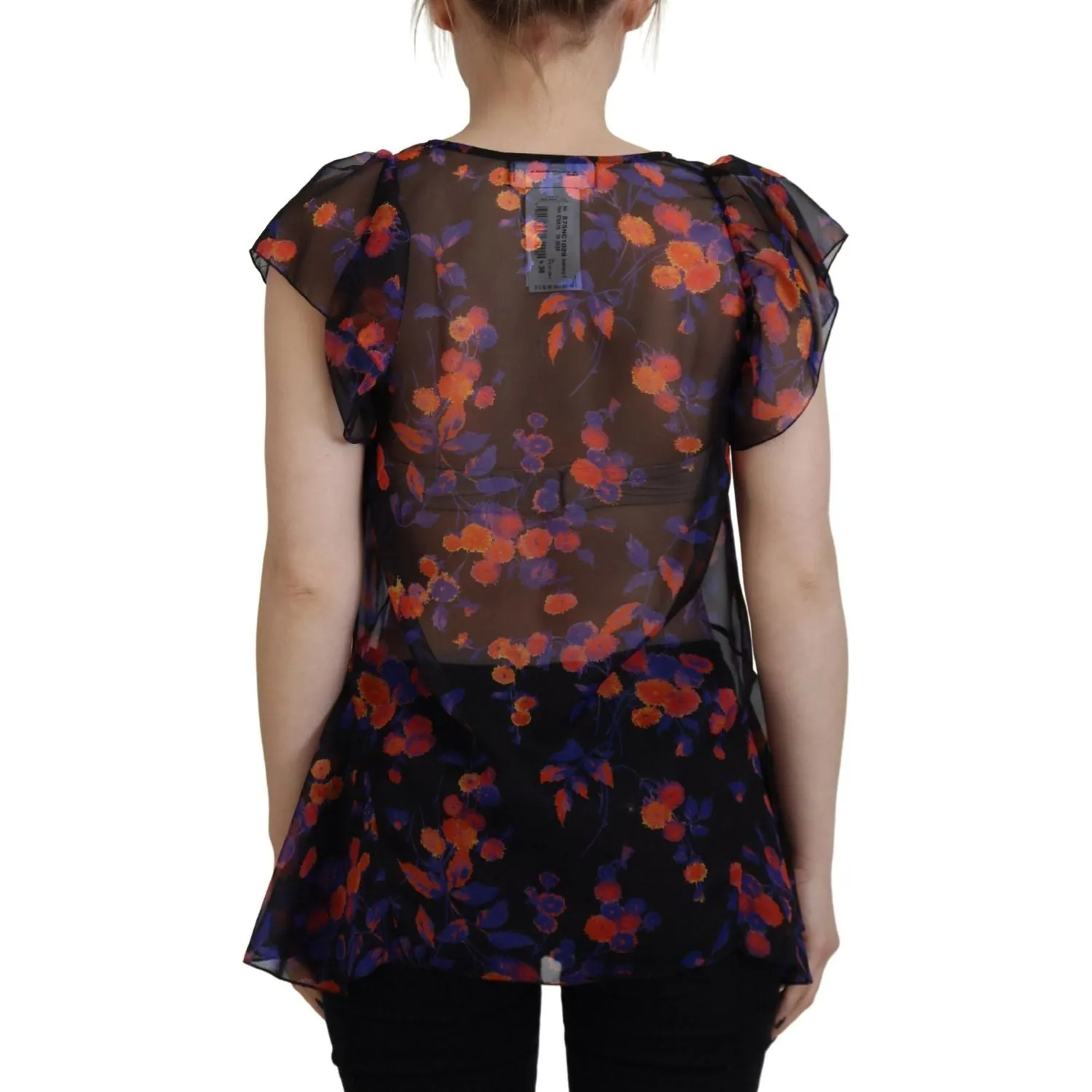 Dsquared² Black Floral Print Short Sleeves V-neck Blouse Top