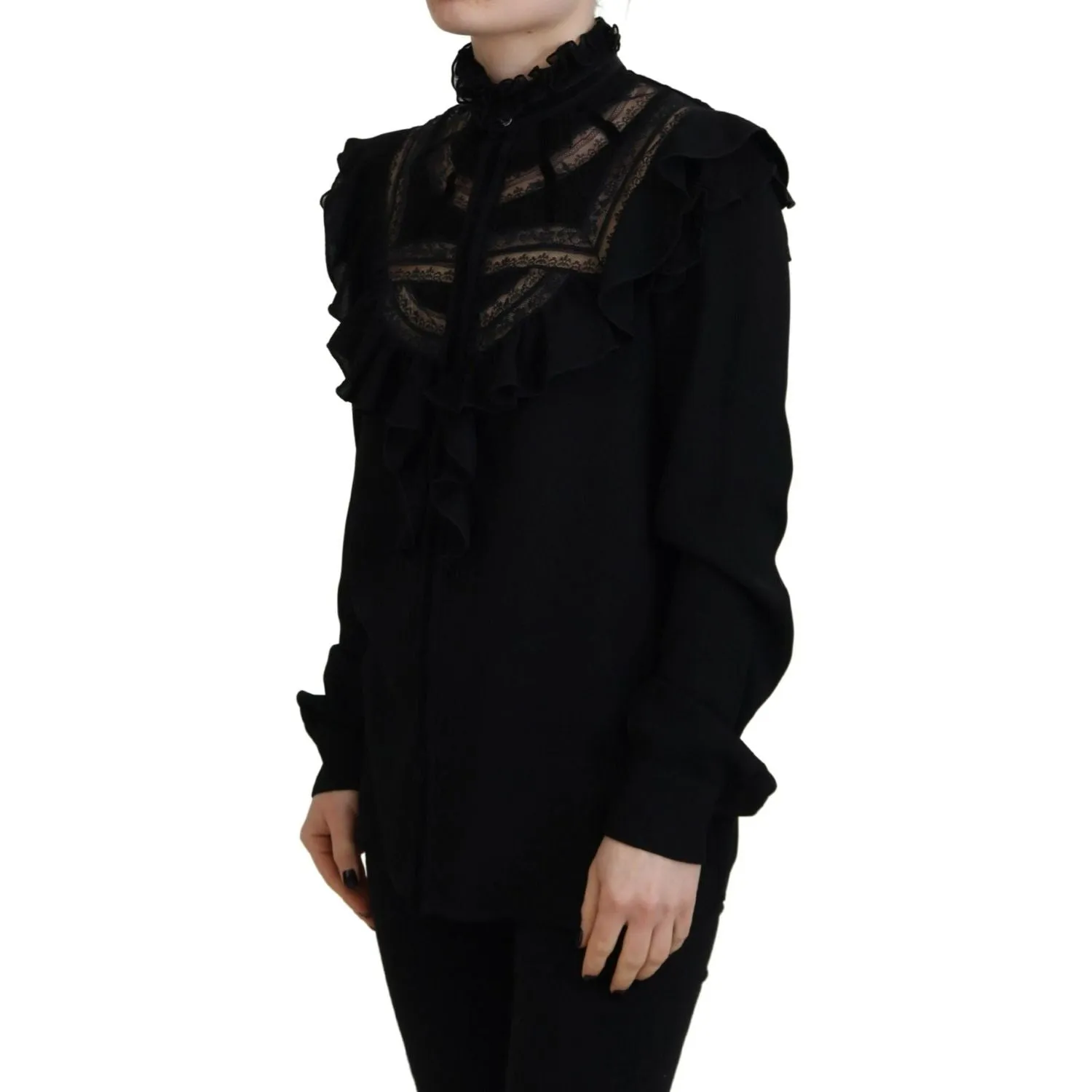 Dsquared² Black Lace Trim Turtle Neck Long Sleeves Top