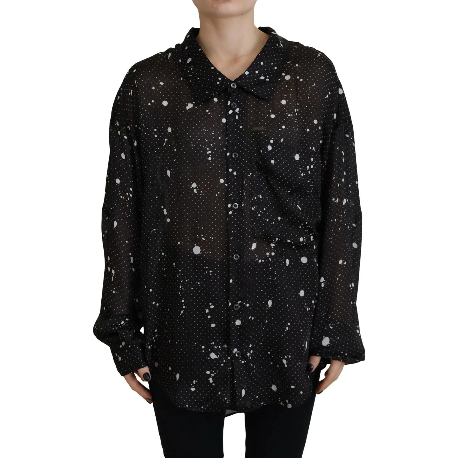 Dsquared² Black Polka Dots Collared Button Down Blouse Top