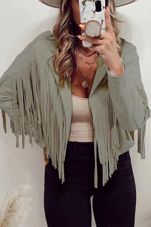 Dunnmall Fashion Lapel Fringe Short Jacket