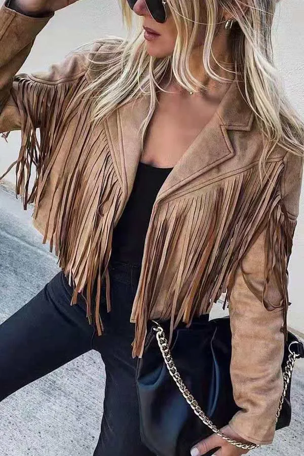 Dunnmall Fashion Lapel Fringe Short Jacket