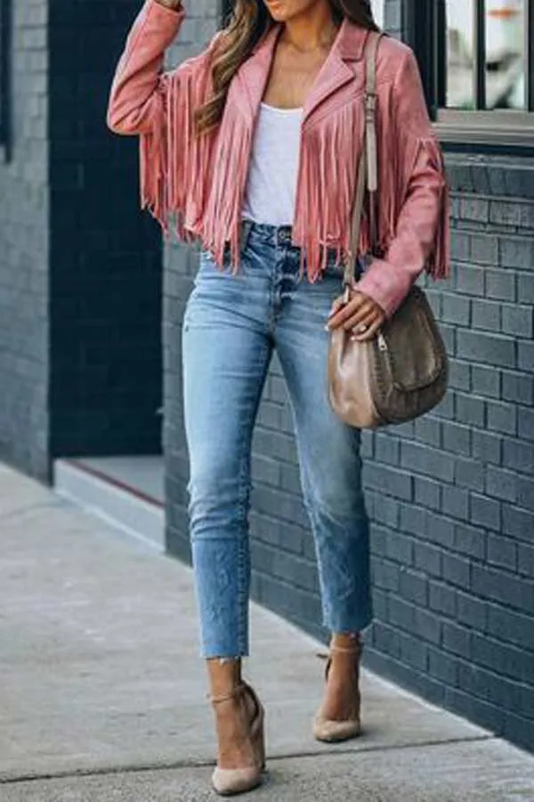 Dunnmall Fashion Lapel Fringe Short Jacket