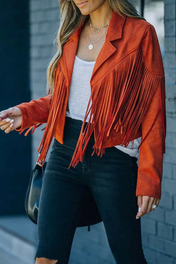 Dunnmall Fashion Lapel Fringe Short Jacket