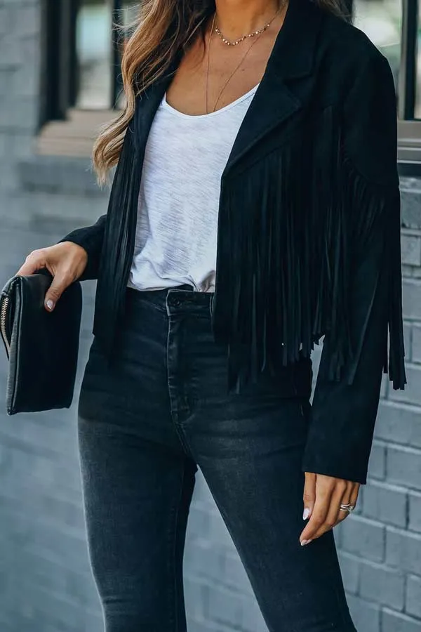 Dunnmall Fashion Lapel Fringe Short Jacket