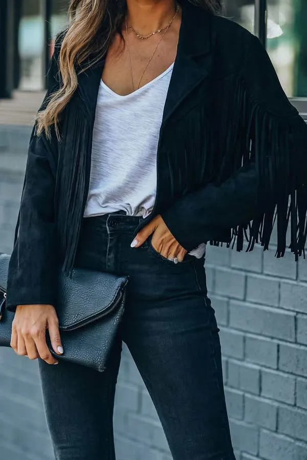 Dunnmall Fashion Lapel Fringe Short Jacket