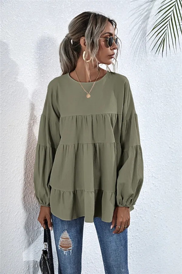 Dunnmall Fashion Lovely Puff Sleeve Blouse