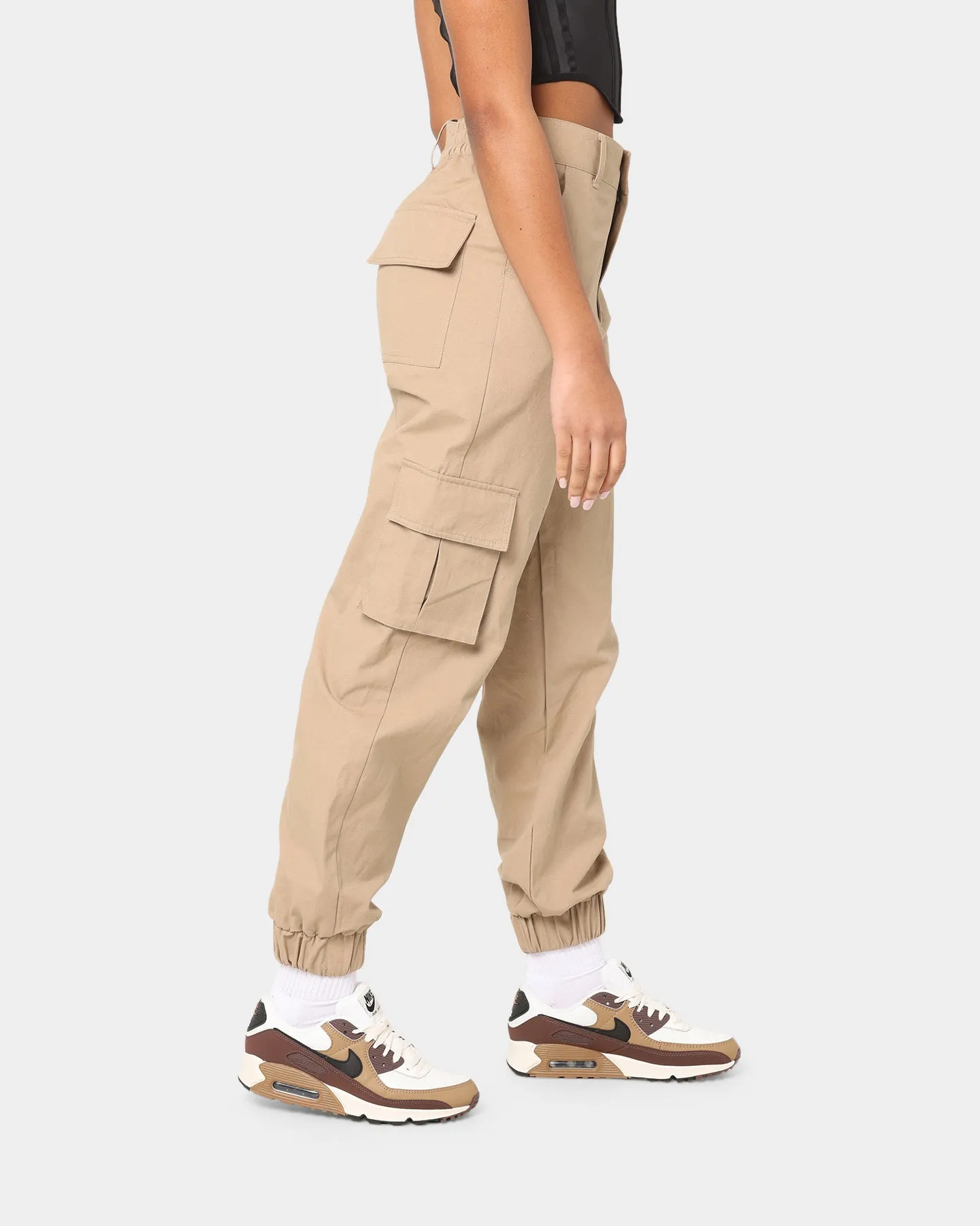 EN ES Women's Washed Cargo Pants Beige