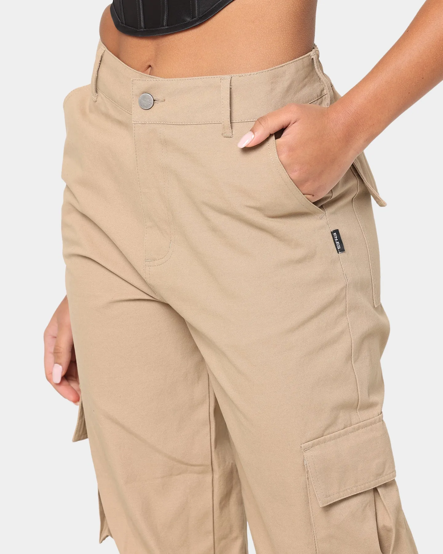 EN ES Women's Washed Cargo Pants Beige